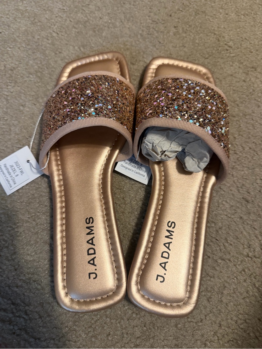 J. Adams Rose Gold Glitter Jezel Slide Sandals